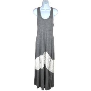 Nicole Paloma Maxi Dress Grey White Lace Inset Scoop Neck Sleeveless Women's L